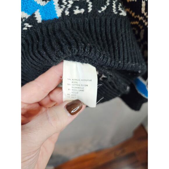 VTG Esprit Sport Sweater Women SM Retro Stripe Abstract Chunky Knit Black/Blue - Picture 6 of 11